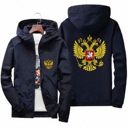 men Coat Of Arms Of Russia Eagle Motorcycle Parkas Thin Windbreaker Windproof Bomber Zipper Hooded Jacket Plus Size New Overcoat 77aV#