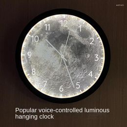 Wall Clocks Home Decor Voice-activated LED Simple Fashion Bedroom Living Room Smart Luminous Moon Light Luxury Clock