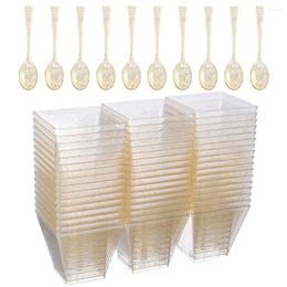 Disposable Cups Straws Gold Powder Dessert Cup Plastic Ice Cream Party Supply Pudding Bakery Accessory