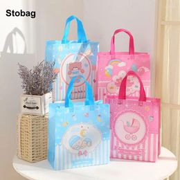 Storage Bags StoBag 4pcs Baby Shower Birthday Non-woven Tote Fabric Gift Package Kids Waterproof Reusable Pouch Party Favours