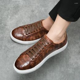 Casual Shoes Men Lace-up Mans Quality Leather Flats Walk Sneakers Oxford Crocodile Skin Daily Commute