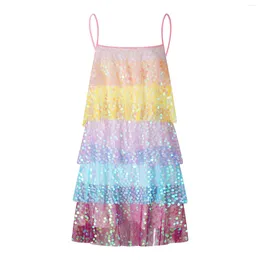 Casual Dresses Women Sling Dress Spaghetti Straps Backless Sequined Multi-layer Summer Mini For Club Party