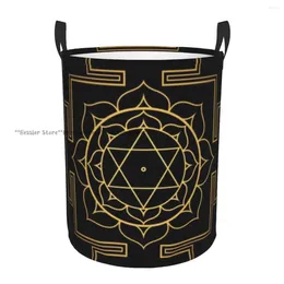 Laundry Bags Folding Basket Sri Yantra Mandala Round Storage Bin Large Hamper Collapsible Clothes Bucket Organiser