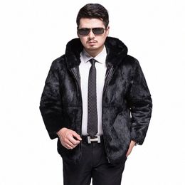 new autumn and winter coat men's fur whole skin rabbit hair short style fur e piece fox large hairy collar casual coat J0sR#