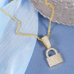 Pendant Necklaces Meaningful Lock Necklace Full Rhinestone Charm With 4mm Wide Rope Chain Men And Women Daily Accessories Gift