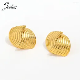 Hoop Earrings Joolim Jewellery High Quality PVD Wholesale Fashion Retro Geometric Scalloped Stripes Cross Stainless Steel Earring For Women