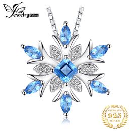 JewelryPalace Snowflake Natural Blue Topaz 925 Sterling Silver Pendant Necklace for Woman Gemstone Fine Jewelry Without Chain 240327