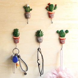 Hooks Adhesive Cactus Wall Hook Artificial Flower Pot Plant Home Decor Storage Organiser Key Rack Bathroom Kitchen Towel Hanger