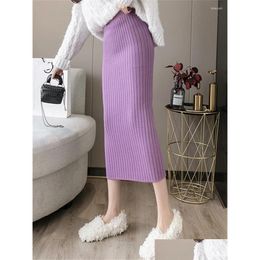 Skirts 2024 Winter Thickening Women Knitted Female High Waist Office Ladies Elastic Knitting Midi Length Skirt Spring Drop Delivery Ap Otxag