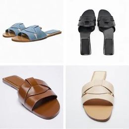 Four Colours Summer Womens Shoes Cross Flat Sandals Simple Sandals Womens Outwear Slippers 35-40 240318