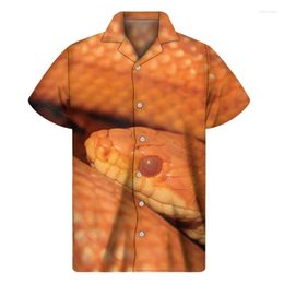 Men's Casual Shirts Bright Coloured Snake 3D Print Hawaiian Men Summer Animal Pattern Lapel Button Shirt Loose Short Sleeves Tops Blouse