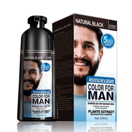 Shampoo de coloração de cabelo para barba para homens, shampoo de tintura de barba permanente natural, colore o cabelo em minutos, de longa duração, 200ml, preto