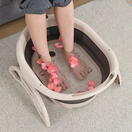 Massager Foldable Portable Bathtub Plain Foaming Foot Soaking Bucket Massage Collapsible Footbath Basin with Lid foot Spa Bath Massager