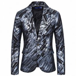 mens Ethnic Printing Suit Jacket One Butt Stylish Dinner Jacket Tuxedo Blazer Men Wedding Party Prom Stage Costume Homme XXL N91I#