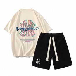 pure Cott Men T Shirts Suit Shorts Sets Luxury Brand Letter Tracksuit 2 Piece Outfits Streetwear Summer Sportswear Sets S-4XL Z3qv#