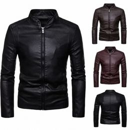 mens Jackets Mens Faux Leather Jacket Classic Stand Collar Motorcycle Coat Slim Fit with Full Zip Lg Sleeve Winter Outdoor l0WZ#