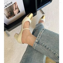 Dress Shoes Spring Patchwork Thick Heels Mary Janes Round Head Buckle Strap Women Outdoor Cover Zapatos Mujer