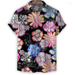 Men's Casual Shirts Cute Birds Flower 3d Print Hawaiian Shirt Men Summer Cool Cartoon Short Sleeve Tops Loose Button Blouse Clothes