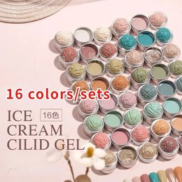 16 Colors/set 64 Colours Solid Nail Polish Gel Ice Cream Textured Nail Glue Mixed with Gradient Paint Fill Glue Cans 240321