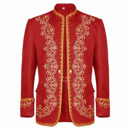 mens Black Court Prince Embroidery Blazer Suit Jacket Men Stand Collar Baroque Blazers Men Party Stage Prom Opera Costume Homme V4yC#