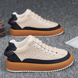 Casual Shoes Men's Leather Canvas Walking Spring Autumn Platform Fashion Trend Travelling Sneakers Career Dress Shoe For Man