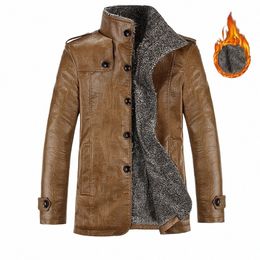 windbreaker Parka Coat 1*Mens Coat Men's Winter Warm Thicken Faux Leather Trench Coat Jacket With Fleece and Fur Lining k5yM#