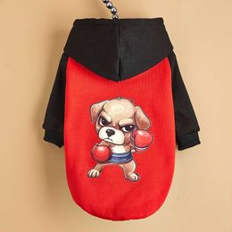 1pc Boxing Dog Print Pet Hoodie - Cute Cozy Hooded Sweatshirt for Dogs and Cats