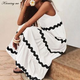 Casual Dresses Summer Boho Dress Women Sexy Sleeveless Wave Patchwork Bohemain Lady O Neck Beach