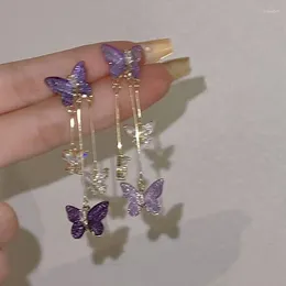 Dangle Earrings Europe And America 2024 Fashion S925 Silver Needle Purple Butterfly Long Tassel For Women Jewelry Banquet Gifts