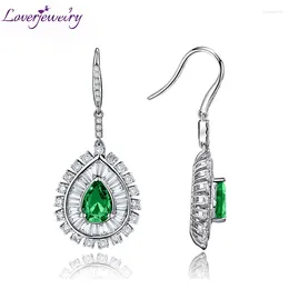 Dangle Earrings LOVERJEWELRY Drop For Women Pear 5x7mm Green Gemstones White Diamonds Real Emerald 18K Gold