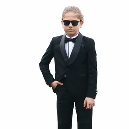 black Children Suits Shawl Lapel Boy Tuxedos Kid Prom Suits 2 Piece Jacket Pants Set Wedding Children's Blazer Costume Homme h4sP#