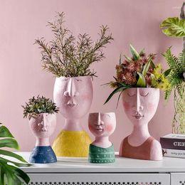 Vases Resin Flower Vase Human Head Pot Portrait Sculpture Living Room Decor Desktop Succulents Nordic Home Decoration