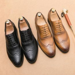 Dress Shoes Italian Style Oxford High Quality Lace-up Suit Brogue Wedding Formal Men's