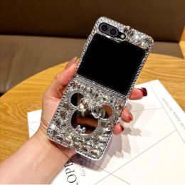 Cases Luxury Rhinestone Cute 3D Mouse Mirror Phone Case For Samsung Galaxy Z Flip 5 4 3 Fashion Water Drop Diamond Hard PC Back Cover