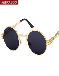 LuxuryPeekaboo vintage retro gothic steampunk mirror sunglasses gold and black sun glasses vintage round circle men UV gafas de s5316800