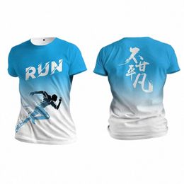 outdoor Run Fitn Sports T-Shirts Fi Gradient Harajuku T Shirt For Men Summer Loose Tops Casual O-neck Women's Tracksuit 71tK#