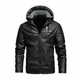 fi Leather Jacket Men Autumn Fleece Liner Pu Leather Coats Hood Winter Male Clothing Casual Motorcycle Jackets for Mens G0tM#