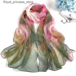 Scarves Long shawl wrapped womens beach sun protection headscarf bandana headscarf flower printed silk scarf chiffon Kerchief neck scarf 50x160cm Q240326