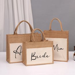 Storage Bags Personalised Name Jute Handbag Burlap Custom Logo Shopping Bag Tote Party Gift Small Business Girls Trip Wedding Bridesmaid