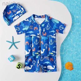 One-Pieces Kids Buoyancy Swimsuit Boy Girl One-piece Swimwear Children Cartoon Print Swimming 2024 New Infant Floating Rash Guards Clothing 24327