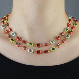 2024 New Fashion Women Girl Jewelry Neon Colorful Enamel Geometric CZ Beaded Shaped Choker Necklace