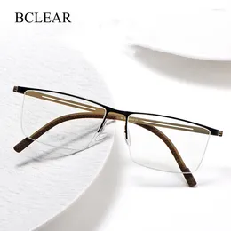 Sunglasses Frames BCLEAR Titanium Optical Glasses Frame Men Ultralight Square Myopia Prescription Eyeglasses Metal Half Rim Spring Hinge