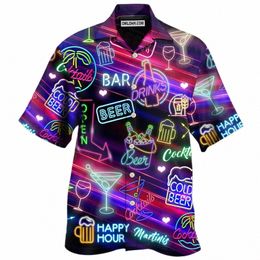 new Men's Hawaiian Shirts Party Beer Harajuku Oversized Shirt Fi Printed Short-sleeved Beach Top Tee Men's Clothing Camisa f9Q9#