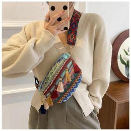Waist Bags Embroidered Ethnic Style Multifunctional Bag With Adjustable Strap Fringe Decor Colorful Pack Casual Crossbody Chest