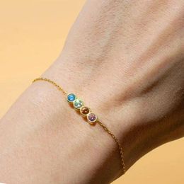 Link Bracelets Women Bracelet 316L Stainless Steel Pin Type Universal Perforation Chain Family Multiple Birthstone Drop