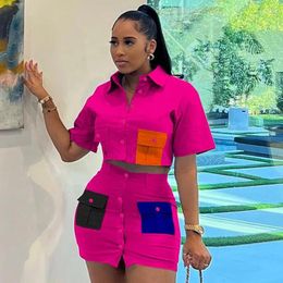 Ethnic Clothing Two Pieces Set Sexy Dashiki African Fashion Women Skirts Female Short Sleeve T-shirt And Single Breasted Mini Skirt Suit