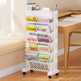 Racks Simple Movable Bookshelf on Wheels Rolling Office Paper Organizer Mobile Book Cart Document Folder File Storage Book Shelf Rack