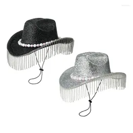 Berets Diamond Cowboy Hats Flickering Tassels Hat For Disco House Cocktails Parties