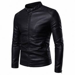 men Stand Collar Slim Pu Leather Jacket Spring Autumn Leather Jacket Fi Motorcycle Causal Coat Mens Moto Biker Leather Coat x7l3#