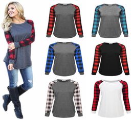 Buffalo Plaid Tshirts 3 Color Women Checks Patchwork Long Sleeve Round Neck Tops Casual Outdoor Blouse Maternity Tops M29282875010